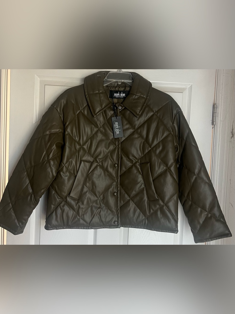 Mark Alan Olive Quilted Faux Leather Puffer Jacket - NWT